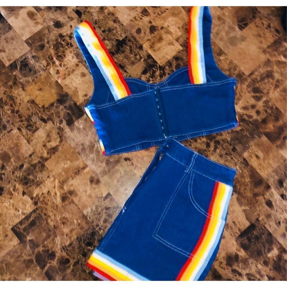 Denim Rainbow Skirt Set Small - Picture 5 of 7